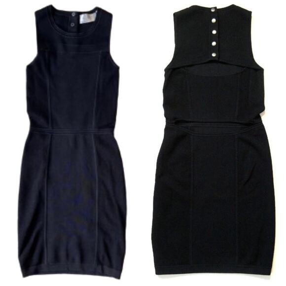 A.L.C. Sleeveless Bandage Fitted Knit Back Cut Out Sheath Dress Size Large Black